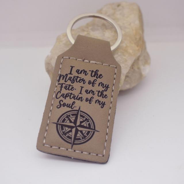 I am the master of my fate I am the captain of my soul compass leather keychain.jpg